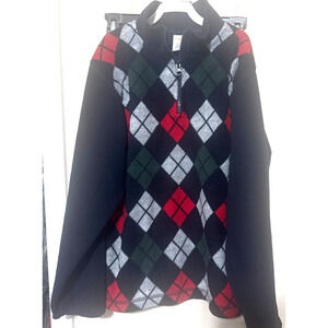 Gymboree Boys Argyle Sweater Navy Blue & Red 1/4 Zip Fleece preppy holiday sz L